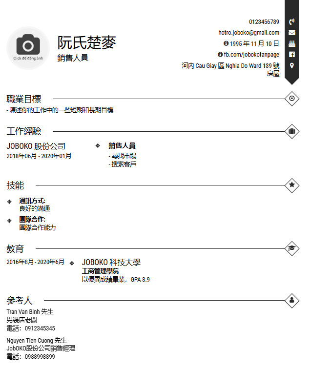 mau cv xin viec tieng trung chuan