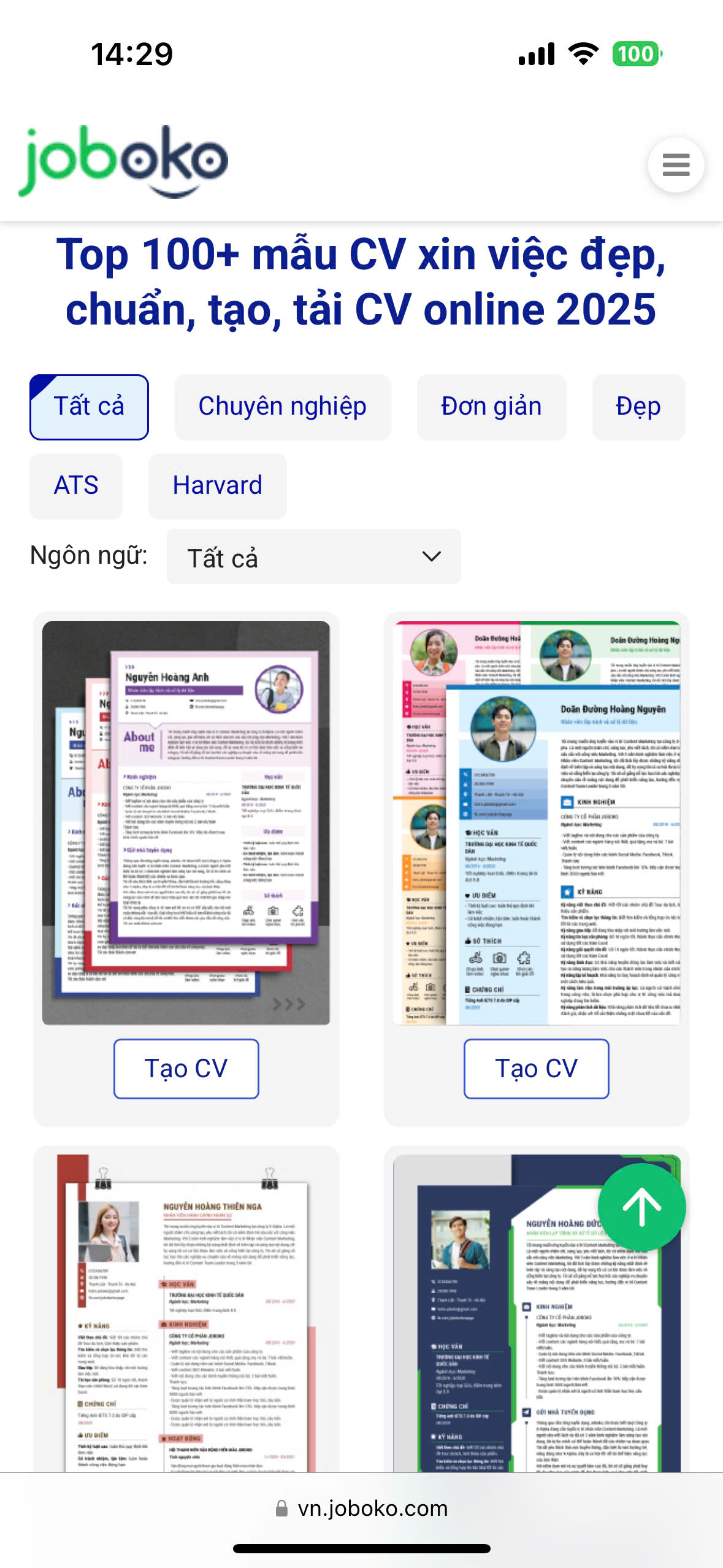 Tạo CV trên điện thoại