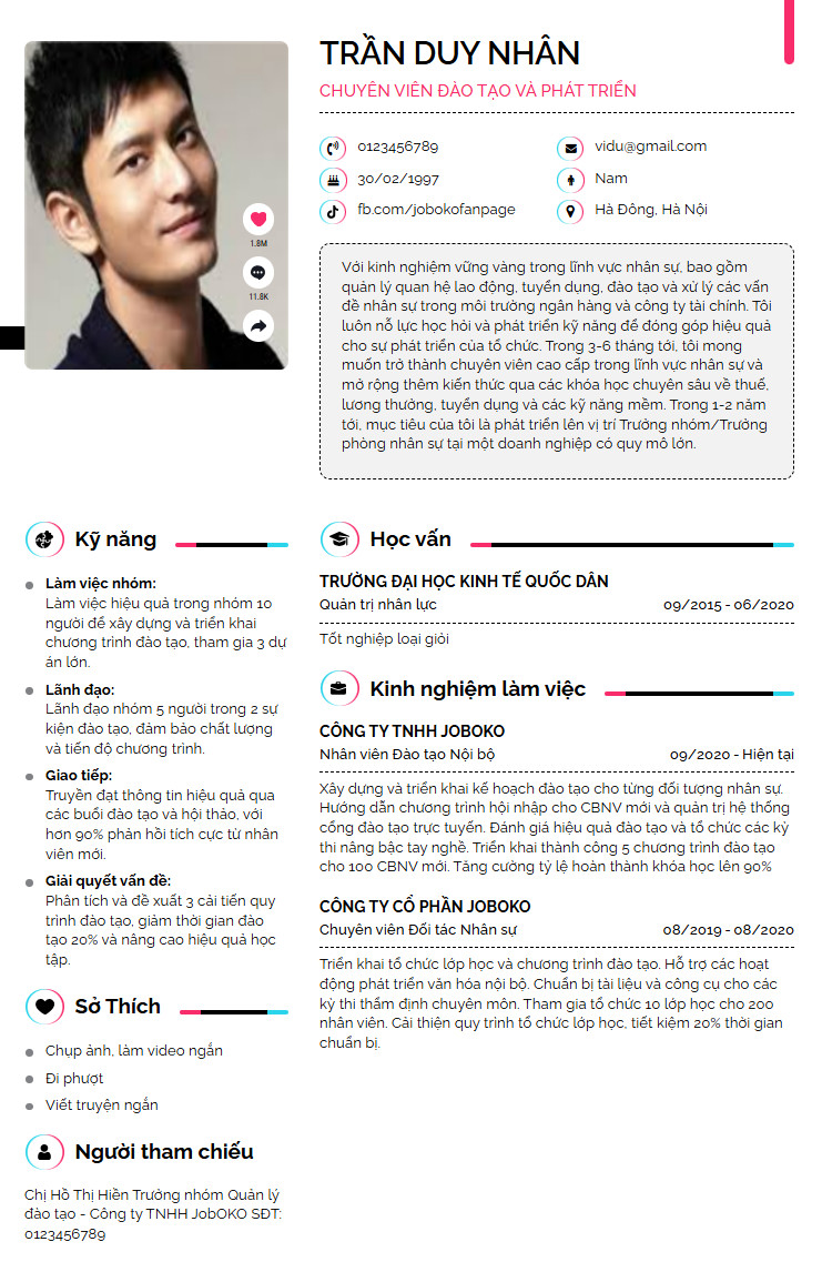 mau cv chuyen vien dao tao va phat trien