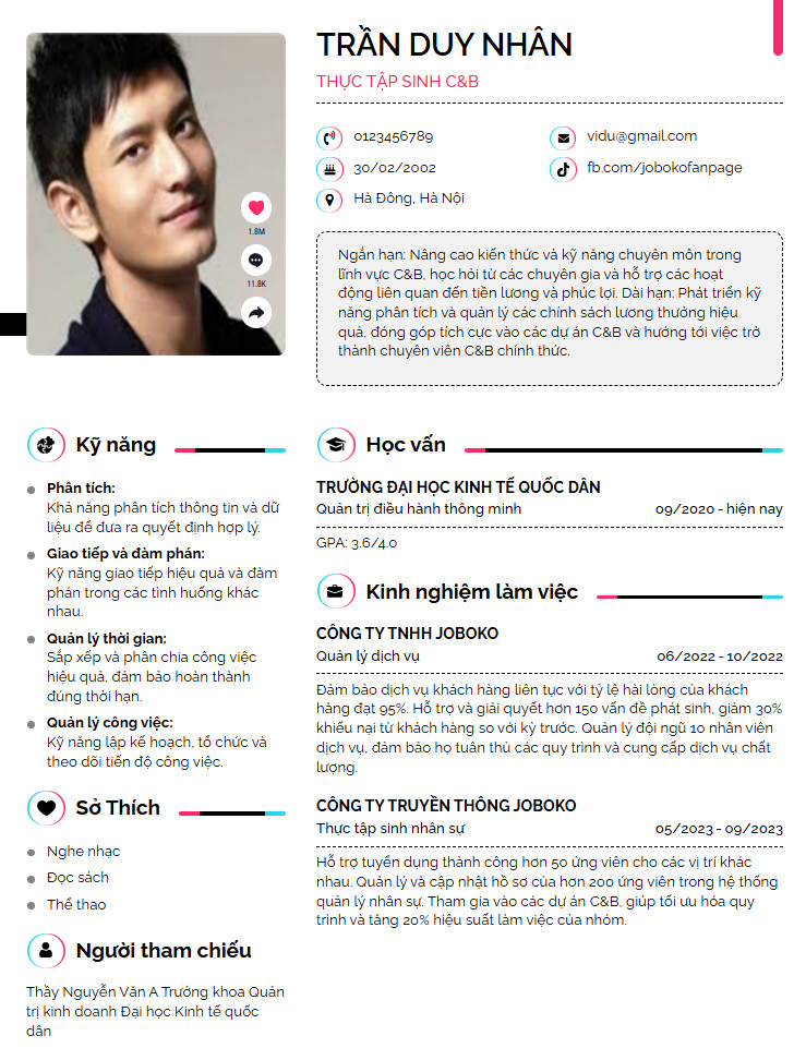 mau cv thuc tap sinh c b