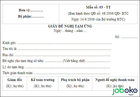 Mẫu Giấy Đề Nghị Tạm Ứng Có Link Tải, Cách Viết Giấy Đề Nghị Tạm Ứng Chuẩn  - Joboko