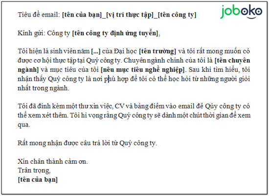 Cach viet email xin thuc tap