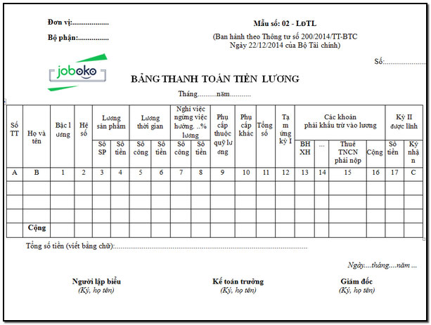 Mẫu Bảng Thanh Toán Tiền Lương Công Nhân Viên Mới Nhất Bằng Word Raoxyz