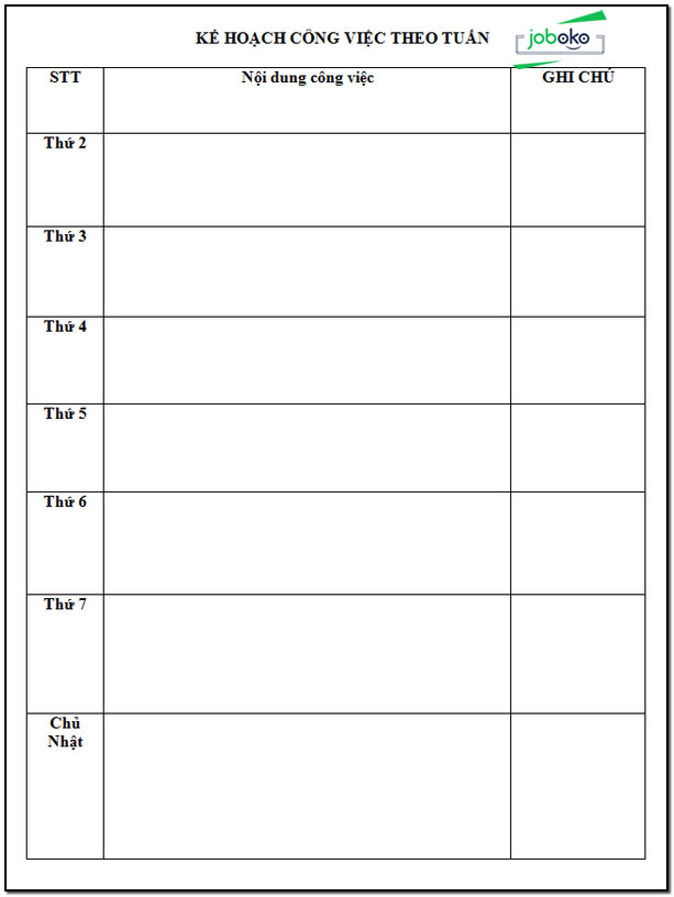 Mẫu Kế Hoạch Công Việc Ngày, Tuần, Tháng Chi Tiết, Có Link Tải Chuẩn -  Joboko