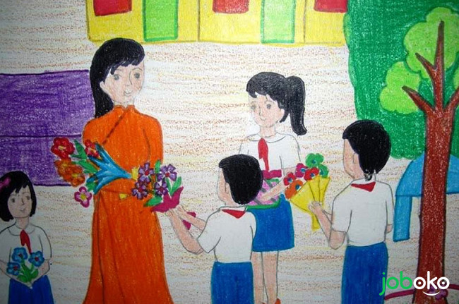 Hãy chiêm ngưỡng bức tranh vẽ cô giáo và học sinh trong ngày kỷ niệm 20/