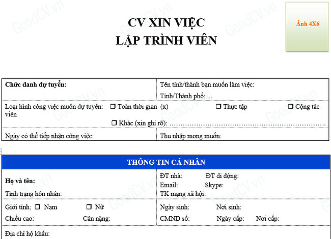 Mẫu CV Xin Việc Lập Trình Viên, Đơn xin việc IT